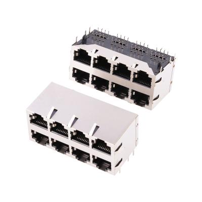 China Communication Low Cost 4-Port Rj45 Dual Auget Connector Network Port Ethernet Network Connector for sale