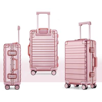 China 20 inch fashion low frame moq aluminum frame trolley luggage custom logo aluminum luggage travel high end aluminum rod lined luggage for sale