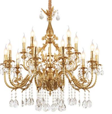 China Modern French Living Room All Copper Chandelier Lobby Light Luxury Duplex Building Retro Crystal Lamps for sale