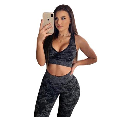 China Eco Antibacterial High Quality Camouflage Active Workout Sports Wear Yoga Set for sale