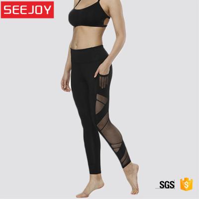 China Antibacterial Women High Waist Pants Antibacterial Women Gym Sports Workout Yoga Fitness Mesh Gaiters Tight Pockets for sale