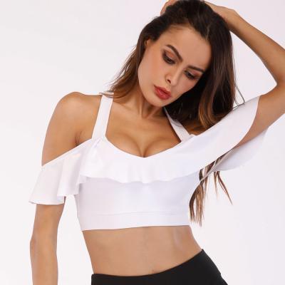 China Antibacterial Yoga Fitness Fashionable White Culture Off The Shoulder Womens Sports Bra Tops for sale