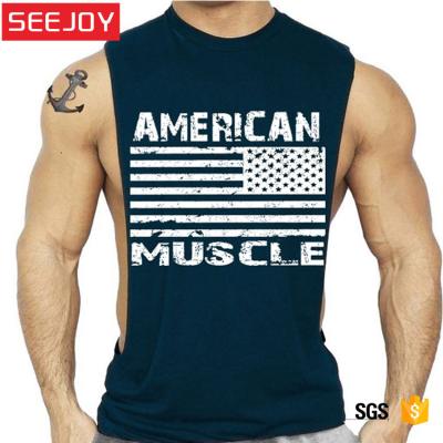 China Custom Print Men Cotton Gym Sport Yoga Workout Fitness Smooth Tank Tops Anti-pilling Men for sale