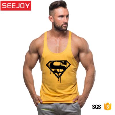 China Anti-pilling Custom Print Men Cotton Gym Sport Yoga Workout Fitness Men Tank Top Gym for sale