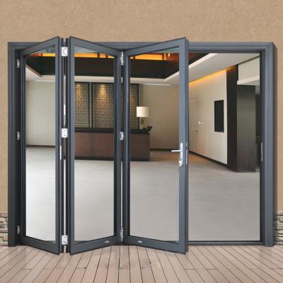 China High Quality Customized Aluminum Double Folding Mental Door Folding Doors Tempered Glazing Home Interior Stacking Door for sale