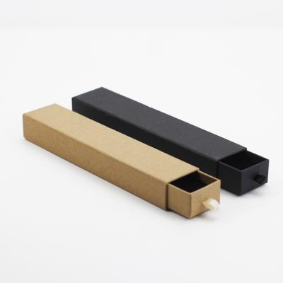 China Recycled Materials FocusBox Logo Kraft Paper Strip Custom Necklace Long Pull Out Drawer Jewelry Box With Pocket for sale