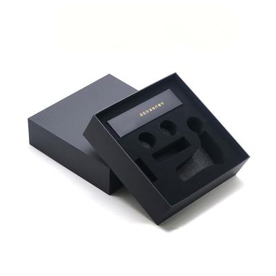 China Custom Recycled Materials Logo Luxury Black Rigid Cardboard Gift Packaging Paper Box With Eva Foam Insert for sale