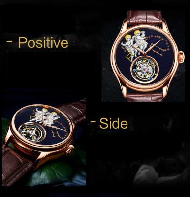 China OEM Luxury Genuine Pink Simple Tourbillon Fashion Gemini Design Watch Fashion Leather Strap Case 2019 Gold Mechanical Watch for sale