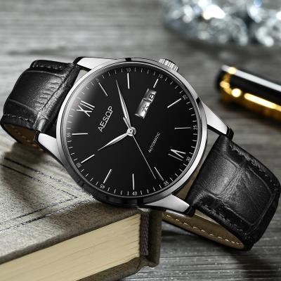 China Fashion Automatic Chinese Luxury Black Leather Strap Design Date Waterproof Mechanical Quality Watches Marked Watch for sale