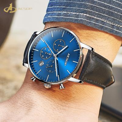 China Luxury watch of your own top alarm brand fashion logo Chinese leather case men's watch strap factory custom stainless steel for sale