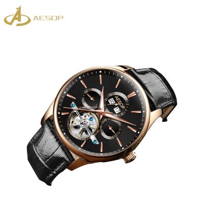 China 2019 Factory Price Water Resistant Alarm Hands Band Vintage Leather Watch Custom Mounted Clean Gold Watch Mens Brand Watch for sale