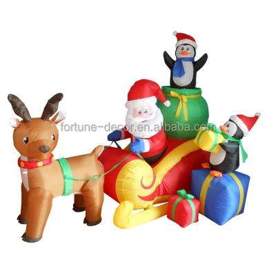 China Structure: Inflatable Fan 180cm High Polyester Reindeer Inflatable Sleigh, Santa And Penguins Air Yard Blown Advertising for sale