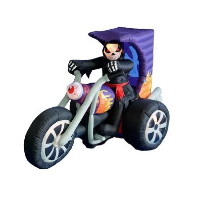 China Halloween Decoration 210cm Inflatable 7ft Skeleton Ghost Riding A Tricycle For Halloween Inflatable Ghost Motorcycle for sale