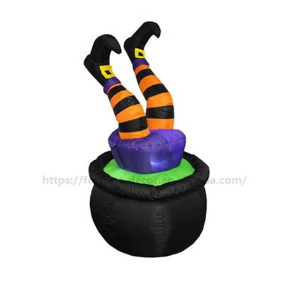 China Small Inflatable Cauldron Halloween Decoration Indoor Outdoor Halloween Party Festival Decoration 120cm 4ft Witch Leg for sale