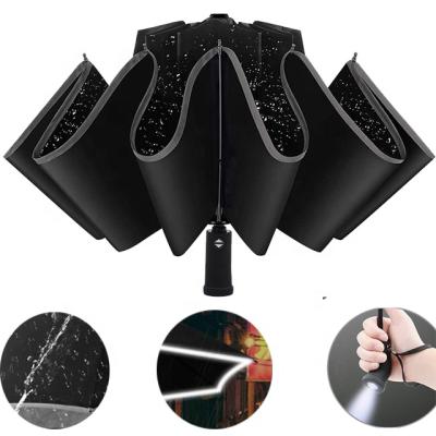 China New Modern Innovative Edge Design Reflective Umbrella Folding LED Reverse Inverted Umbrella for sale