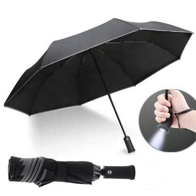 China New and Innovative Fully Automatic Opening and Closing LED Umbrella, Reflective Edge Folding Reverse Inverted Umbrella for sale