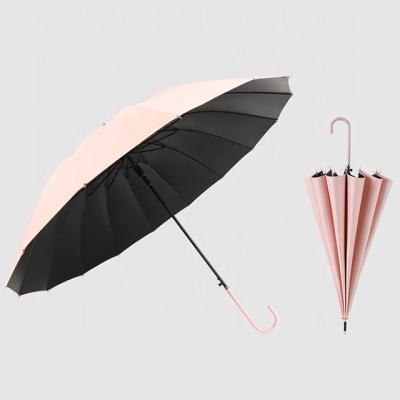 China Minimalist Long Umbrella With Pad 16 Ultraviolet Bone Leather Handle Umbrella for sale