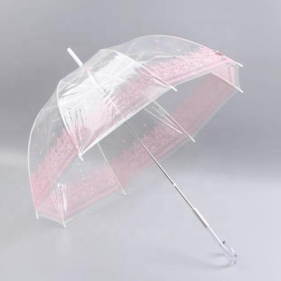 China 2021dome shape modern clear transparent umbrella plastic umbrella with logo for sale