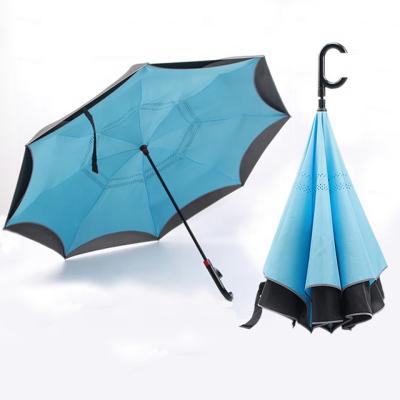 China Mid Century Modern Customize Inverted Umbrella Windproof Umbrella With C-Shaped Handle for sale