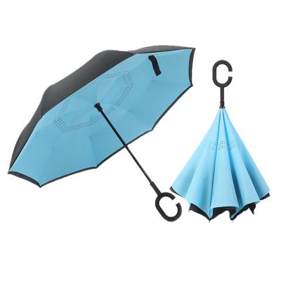 China Children's Windproof C-Shaped Handle Reverse Inverted Umbrellas With Logo Printing Inverted Double Layer Umbrella for sale