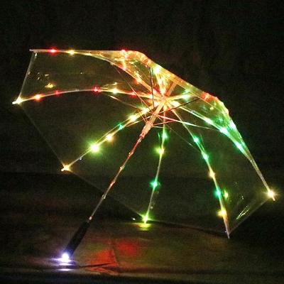 China Art Decor 23inch easy open and narrow torch ligh LED lighting umbrella led transparent luminous umbrellas for sale