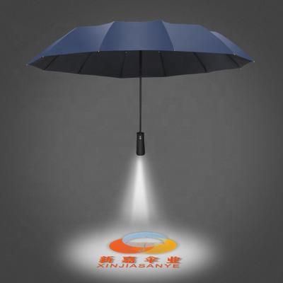 China Morden Luxury Compact Travel Umbrella Auto Open Narrow Folding Umbrella With Custom Logo Three Folding Led Umbrella for sale