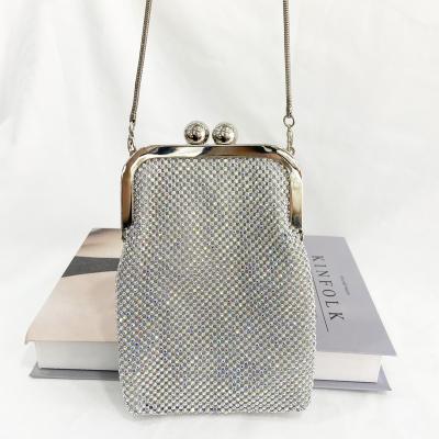 China Luxury New Fashion Bling Women's Metal Bag Mobile Phone Bag Luxury Ladies Shoulder Cross - Body Bags Diamond Evening Party Bag for sale