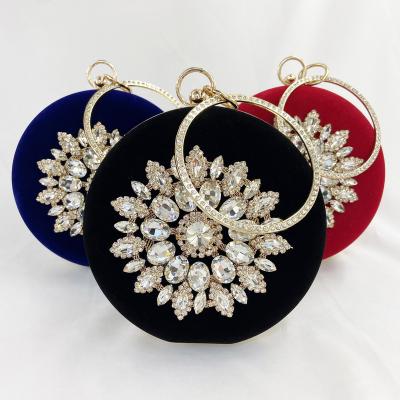 China Evening Clutch Bag Wedding Party Bag Velvet Dinner Bag European and American Inlaid Round Bracelets with Diamond Evening Bag Flower Portable Bride Dinner Bag for sale