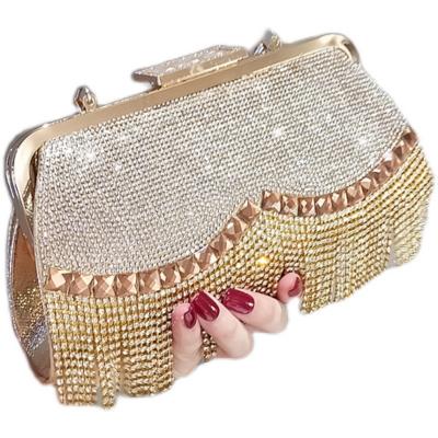 China Trendy Wedding Diamond Clutch Handbag Luxury Ladies Crystal Rhinestone Beaded Tassel Bag Wedding Purse Bling Woman Evening Clutch Bag for sale