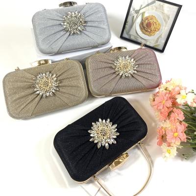 China China factory wholesale latest fashion rhinestone satin pleated elegant wedding party clutch purse even handbag for sale