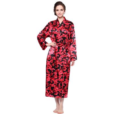 China QUICK DRY Floral Women Long Robe Kimono Silk Sleepwear for sale