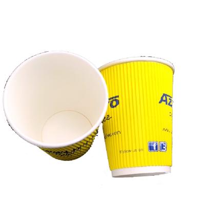 China Coffee Disposable Corrugated Paper Cup 12oz Double Vertical Tile Paper Cup Can Be Customized for sale