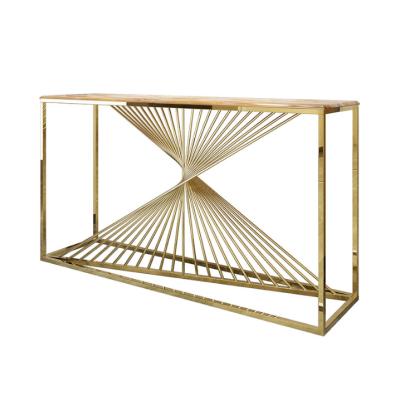 China Contemporary Gold Stainless Steel Frame Convertible Marble Top X Shaped Console Tables for sale