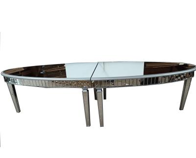 China Event Wedding Dining Table Mirrored Solid Wood 12 Person Oval Style In Silver for sale