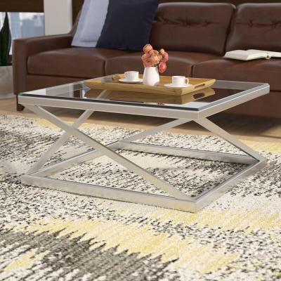 China Durable Modern Stainless Steel Base Coffee Table Accent Center Table Glass Top Tea Table For Living Room for sale