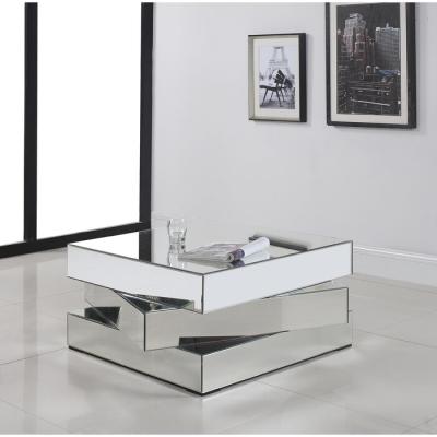 China Convertible Modern MDF Base Mirrored Coffee Table Center Table Glass Top Tea Table For Living Room Furniture for sale