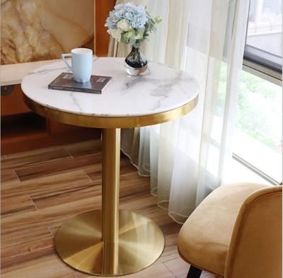 China Modern Hot Selling Round Or Square Marble Bistro Table Gold Stainless Steel Coffee Table For Hotel Cafe for sale