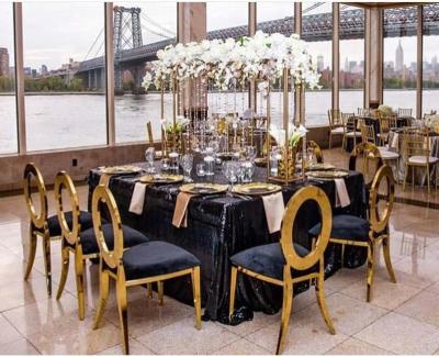 China Rent Modern Wedding Dining Gold Back Wedding Chair Round O Stainless Steel Rental Dining Chair in Rose Gold or Brass Gold for sale