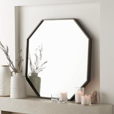 China 2020 New Arrival Standing Floor Mirror Octagon Shape Wood Frame Wall Mirror Home Decoration In Black Or Gray for sale