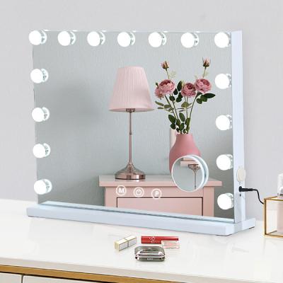 China Art Decor Makeup Lighted Up Mirror with 10X Magnification and USB Charging Port, 15 Dimmable LED Lights for sale