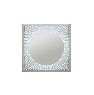 China Good quality and kd packing luxury design LED floating crystal mirror with clear jewels in silver finish for sale