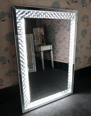 China Hot Selling Decorative Mirror Sparkle Diamond Insert Wall Mirror LED Design Decorative Mirror For Hotel Home Club for sale