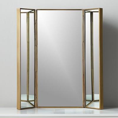 China Good quality and kd packing gold brushed stainless steel view 3 way vanity mirror modern style for sale