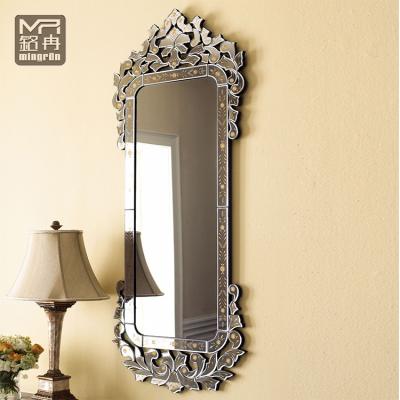 China Home Decoration Wall Mirror Venetian Long Murano Glass Wall Mirror in Gold Flower for sale