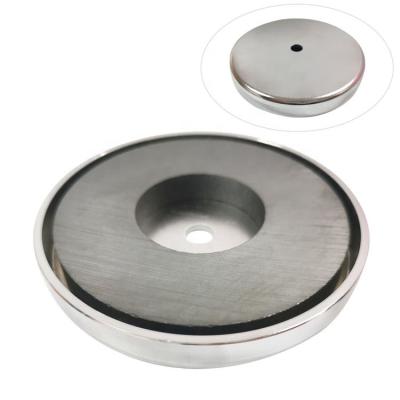 China Industrial Strong Ceramic Magnet Maker RB80 110lbs Ferrite Round Base Pot Magnet Holder for sale