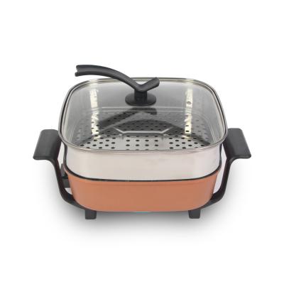 China 1500w Square Golden Square Hot Pot Electric Steamer Barbecue Non Stick Stick Coating Frying Pan for sale