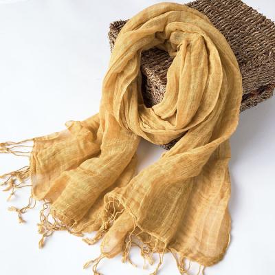 China Decoration made old fold texture cotton linen lady scarf spring and autumn thin breathable shawl 00%linen scarf for sale