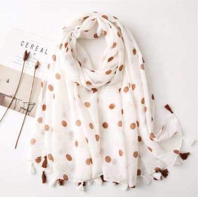 China Dot Thin Cotton Linen Scarf Korean Silk Women's Plain Polka Dot Decoration Scarf for sale