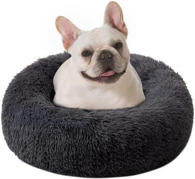 China Travel Atopy Durable Soft Small Donut Faux Fur Soothing Fancy Dog Cat Pet Beds Luxury for sale