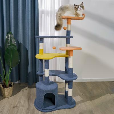 China Atopy Deluxe Multi Level Stored Wooden Cat Corner Scratcher Tree Cat Tree Tower for sale